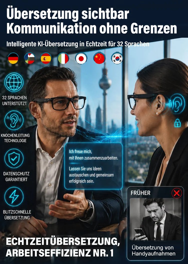 Intelligente Brille mit Zoom, Farbwechsel und Echtzeit-AI-Übersetzung